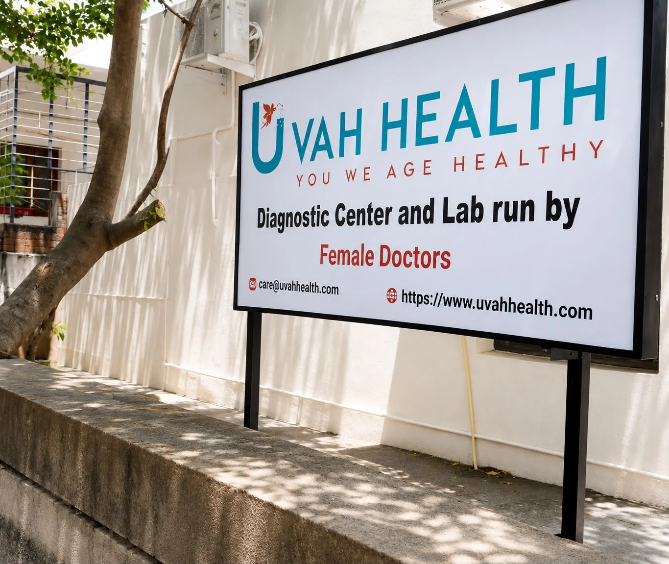 UVAH Health diagnostic centre and lab signboard